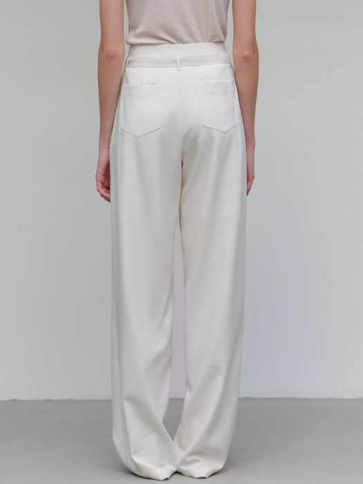 comos 1151 low belted cutting-line pants (cream)