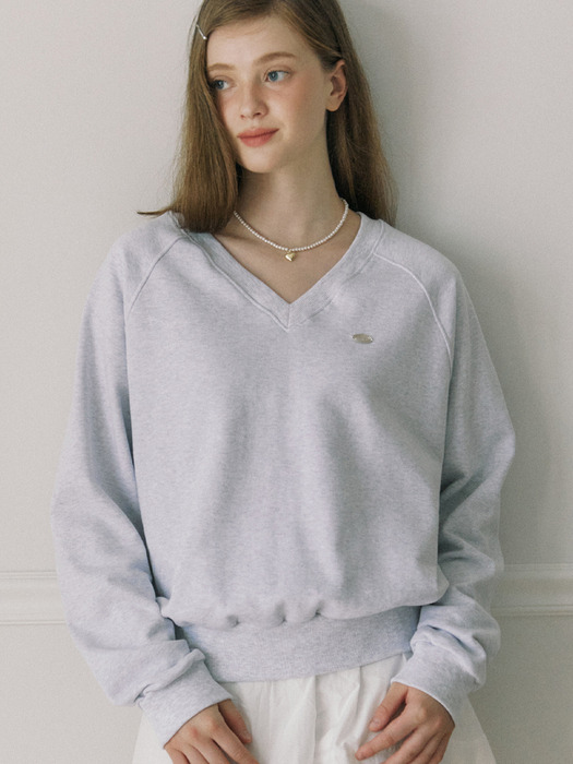 V-neck Cotton Sweatshirt - Light Grey