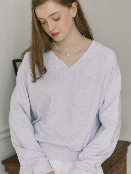 V-neck Cotton Sweatshirt - Light Grey