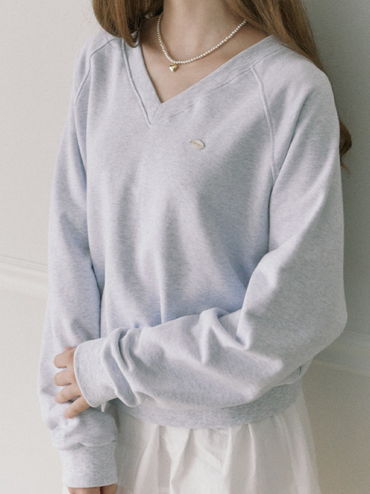 V-neck Cotton Sweatshirt - Light Grey