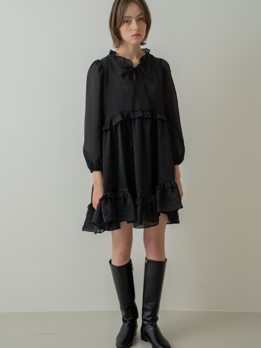 Shallot Ruffle Mini Dress_Black