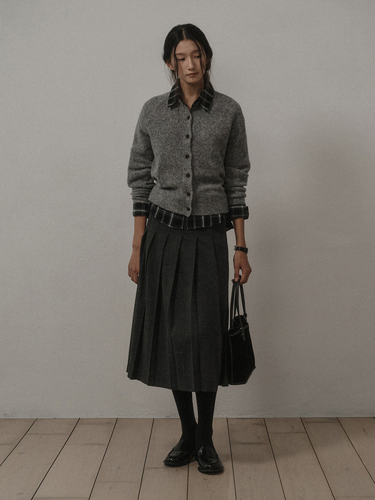 NEW WOOL PLEATS SKIRT (BELT SET)_Charcoal