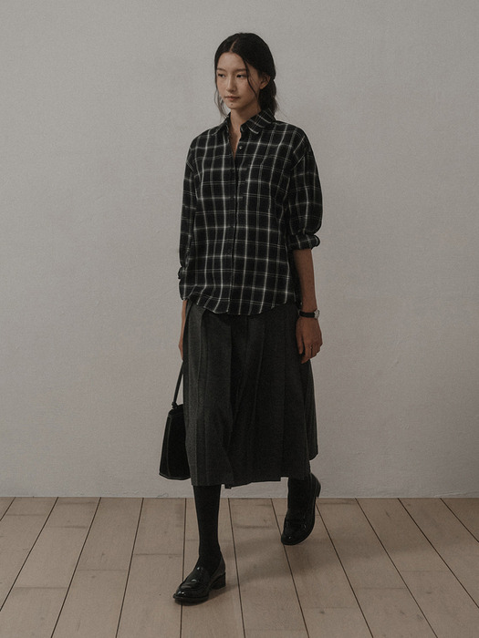 NEW WOOL PLEATS SKIRT (BELT SET)_Charcoal