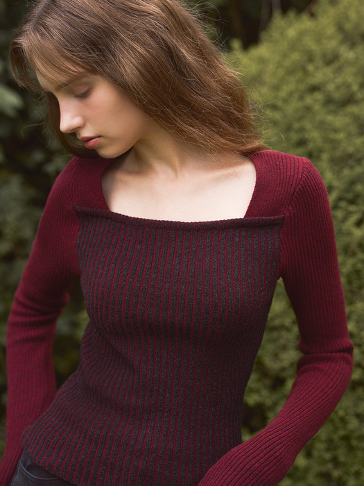 LAYERED HALF SQUARE NECK KNIT - RED