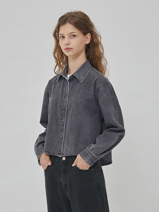 DENIM MINIMAL CROP SHIRT GREY