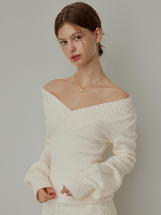 Versailles V-neck knit - IVORY