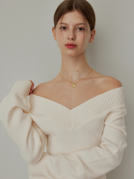 Versailles V-neck knit - IVORY