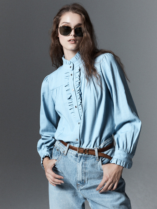 Denim Victorian Ruffled-Placket Blouse(WOMAN)_UTS-FS51