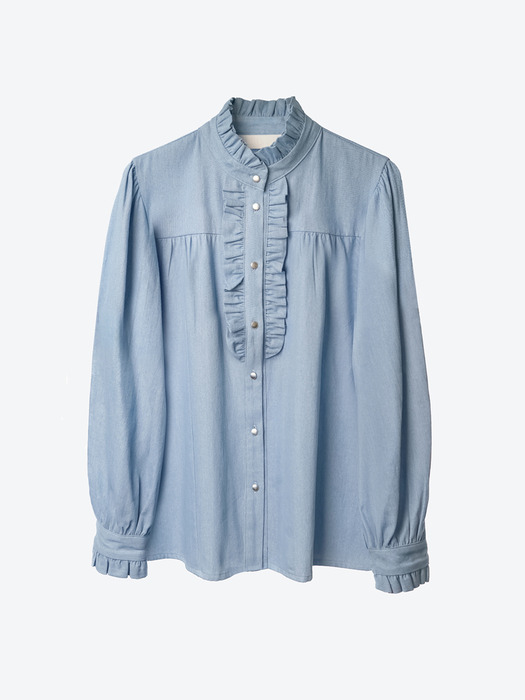 Denim Victorian Ruffled-Placket Blouse(WOMAN)_UTS-FS51