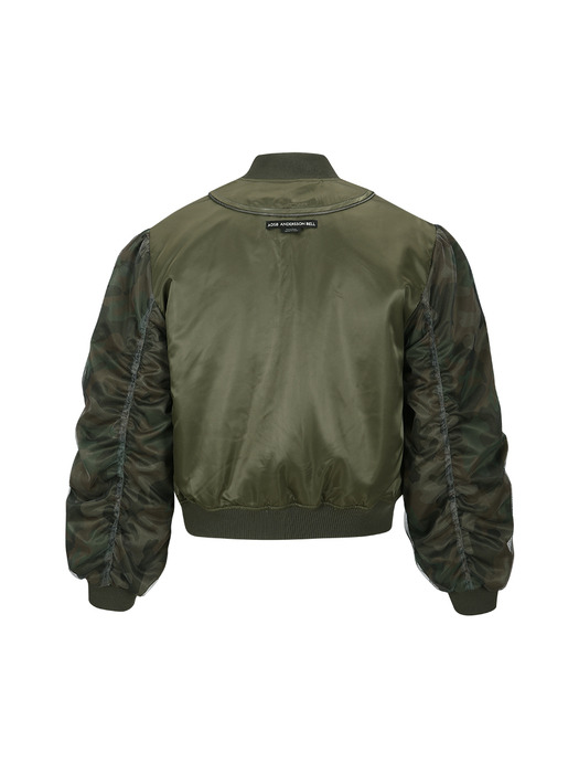 UNISEX MESH SLEEVE BOMBER JACKET awa626u(KHAKI)