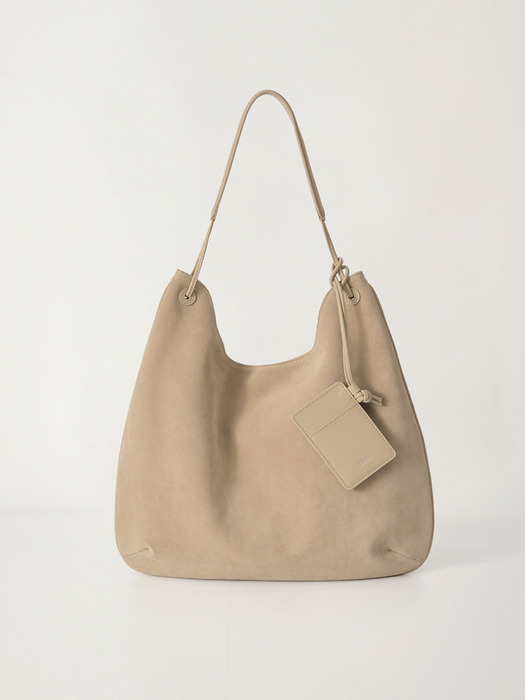 Medium shoulder hobo bag (Light beige suede)