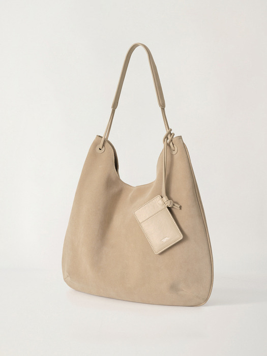 Medium shoulder hobo bag (Light beige suede)