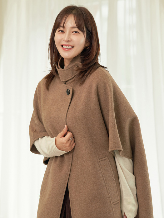 HANDMADE CASHMERE CAPE COAT [MELANGE BROWN][BLACK]