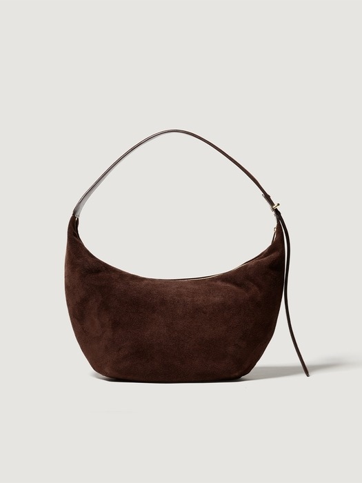 Real suede hobo bag - Dark brown