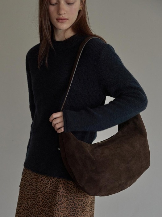 Real suede hobo bag - Dark brown