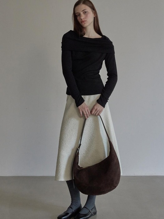 Real suede hobo bag - Dark brown