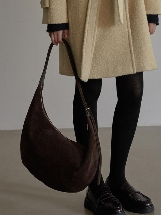 Real suede hobo bag - Dark brown