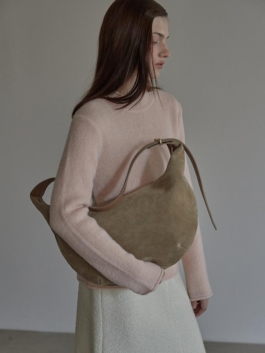 Real suede hobo bag - Dark brown