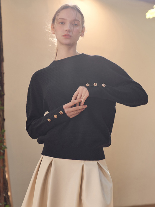 Gold Button Round neck Cashmere Blended Knitwear (5colors) VKNIT_020