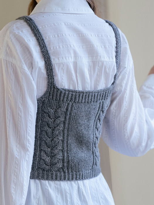 Textured point wool blended bustier_Gray - Image 3