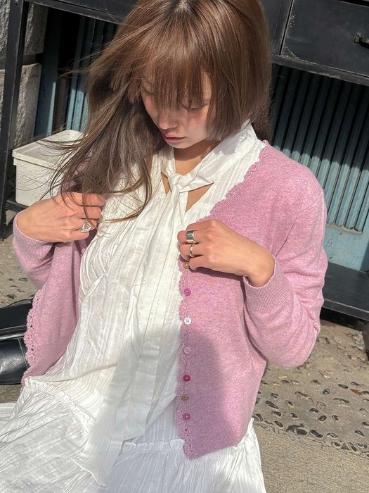 [송혜린 ]SALENA wool v neck cardigan_popcorn pink