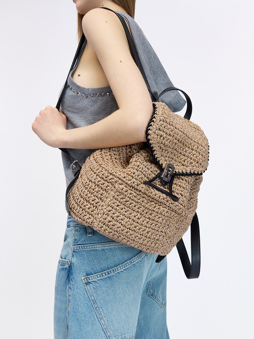 Boater Weaving Backpack M (보터 위빙 백팩 미듐) Beige