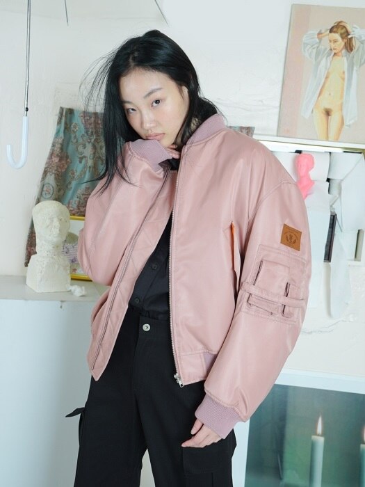 LEATHER PATCH MA-1 JUMPER [PINK]