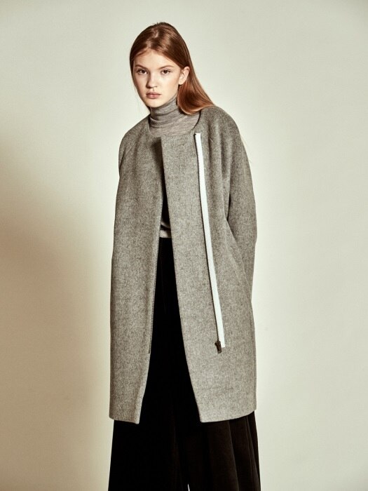 Simple Zip up Wool Coat_ Grey