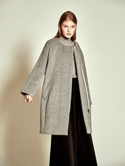Simple Zip up Wool Coat_ Grey