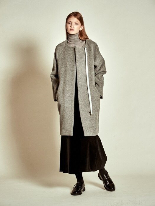 Simple Zip up Wool Coat_ Grey