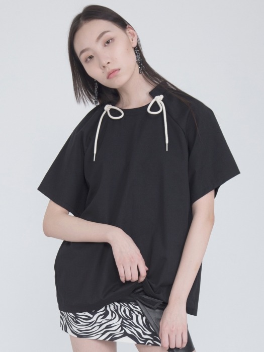 DRAW-STRING COTTON BLOUSE_BLACK