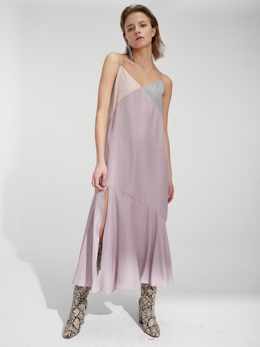 COLOR BLOCK SLIP DRESS LILAC