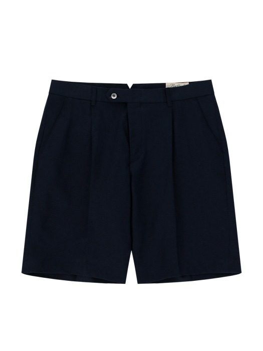 Linen One tuck short pants (Navy) 