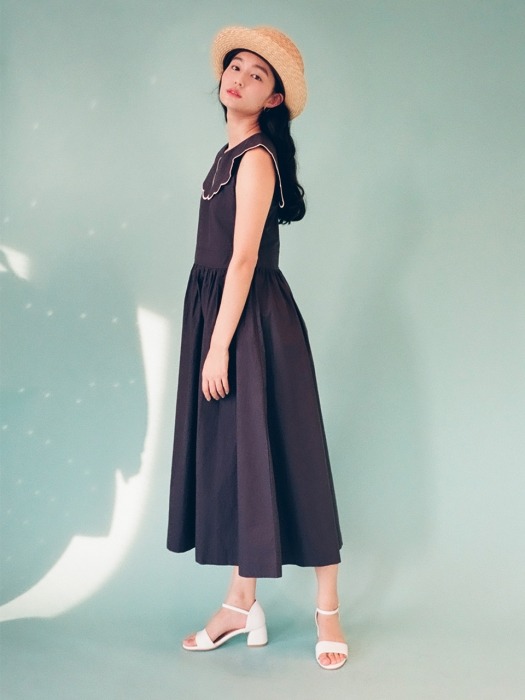 Scallop Collar Maxi Dress OPS : Navy