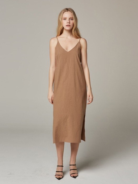 SUMMER_ Beige Simple Slip Dress