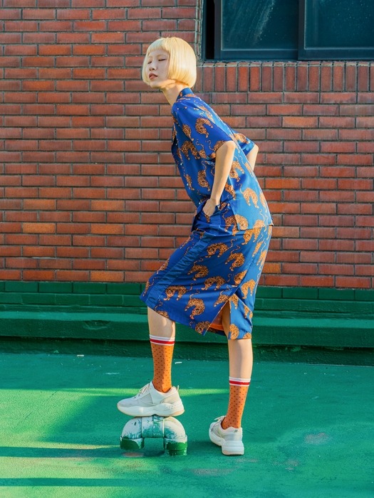 TIGER SKIRT_BLUE ORANGE