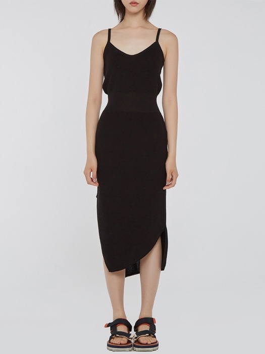 Black Asymmetric Side-Slit Cami Dress