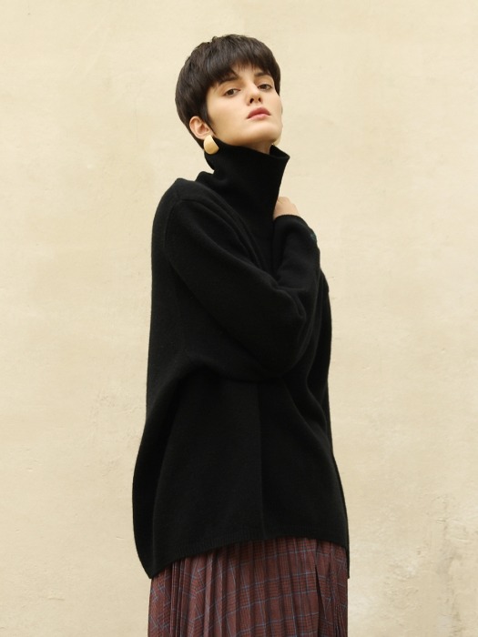 Cashmere boxy turtleneck_Black