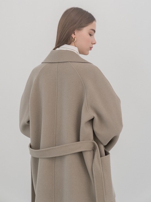 Premium handmade wool large notch lapel coat in ash gray