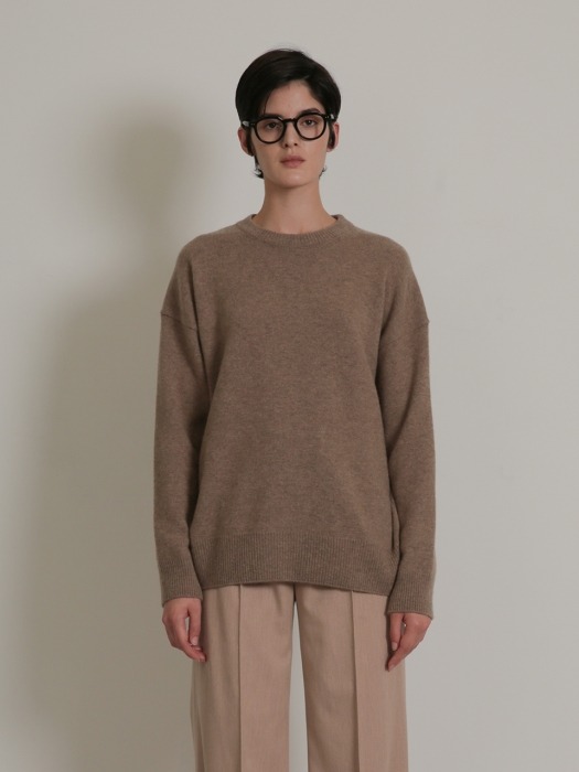 EMBROIDERY CASHMERE KNIT_BROWN
