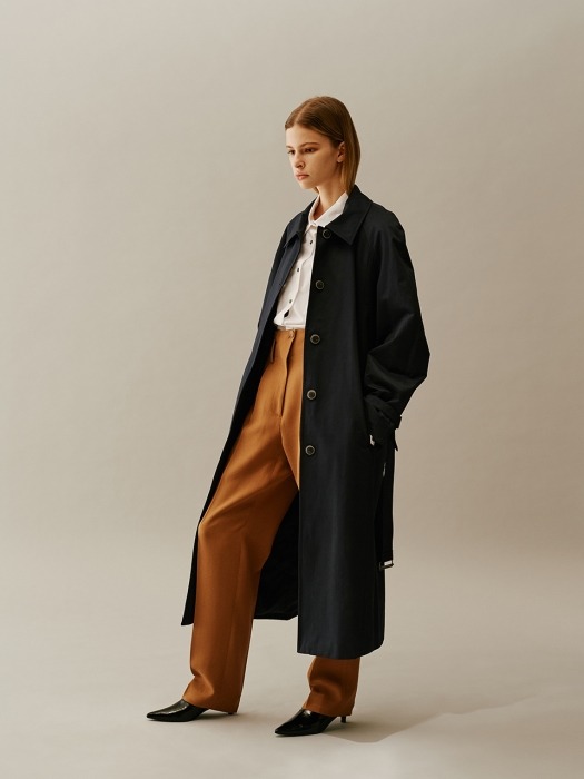 Raglan Sleeve Long Trench Coat NAVY