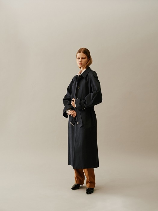 Raglan Sleeve Long Trench Coat NAVY