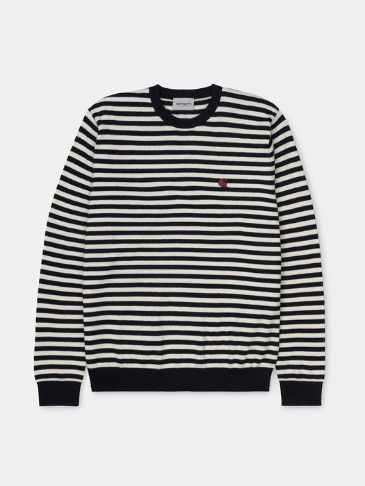 HALDON SWEATER_HALDON STRIPE, DARK NAVY/WAX