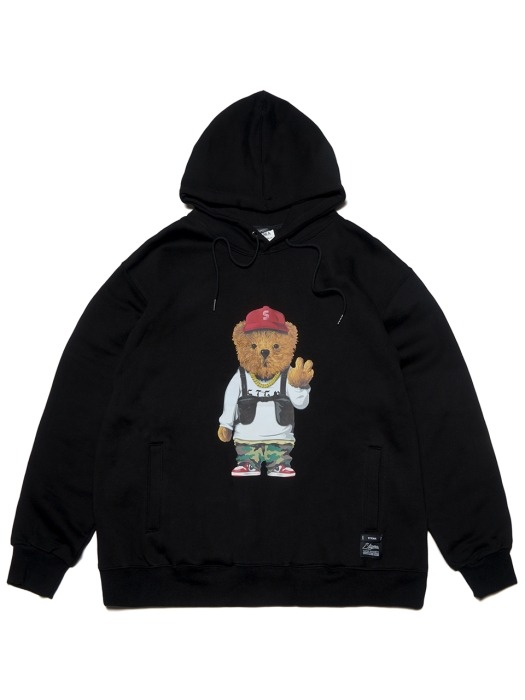 V BEAR OVERSIZED HEAVY SWEAT HOODIE BLACK