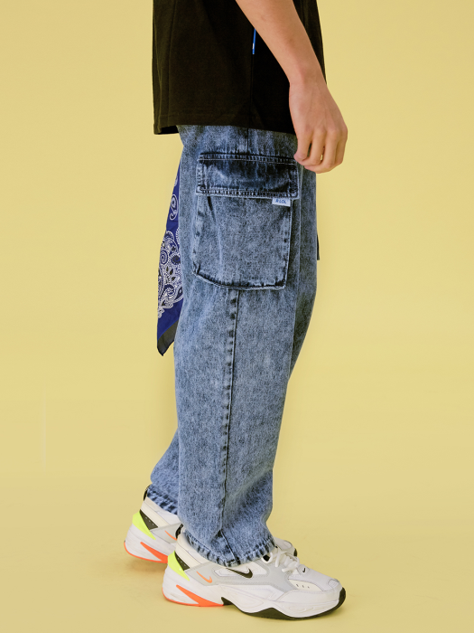 (PT-20108) R:LOL CARGO DENIM PANTS BLUE