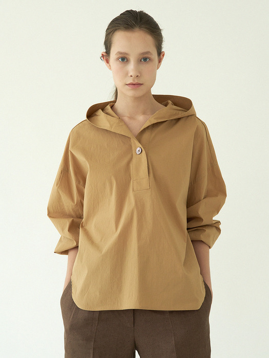 bubble sleeve hoody blouse (brown)