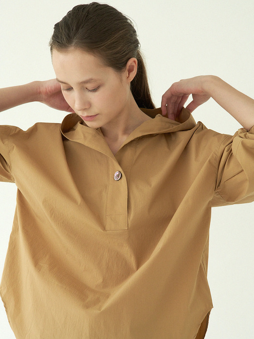 bubble sleeve hoody blouse (brown)