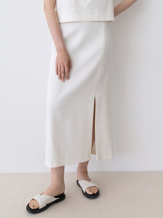 cotton slit banding skirt (ivory)