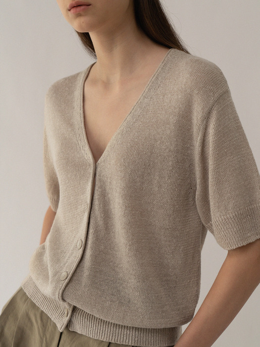  Linen short sleeve cardigan (Sand)