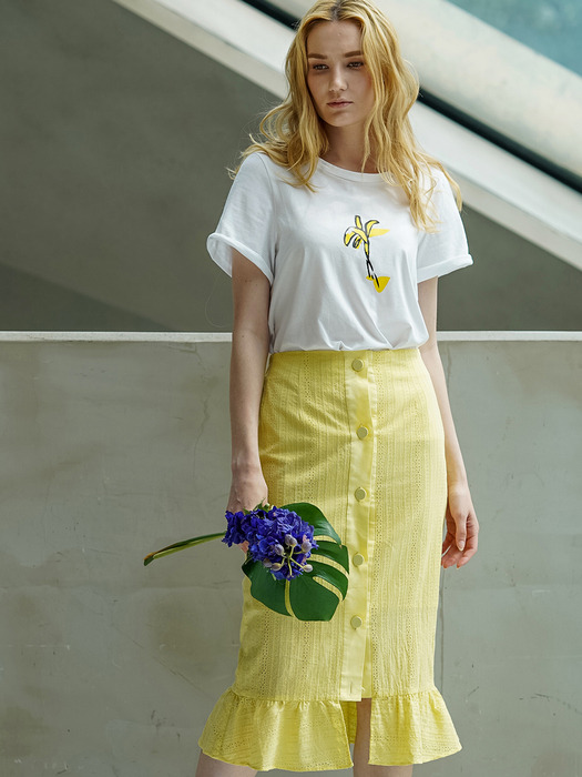 YELLOW BUTTON DOWN MIDI SKIRT